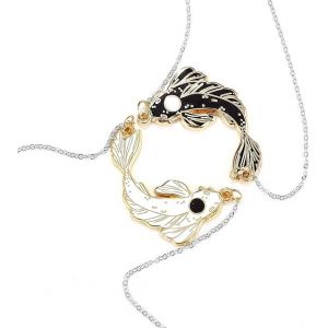 Collier Couple Yin Yang 2 Colliers Couple Poisson Porte-Bonheur (Noir Et Blanc), Bijoux Pour Lui Et Elle, Petit Ami Et Petite Amie - Neuf