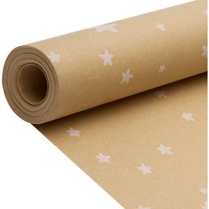 Rouleau de papier d'emballage cadeau 43 cm x 15 m, papier kraft étoile bleue recyclable pour Noël, anniversaire, Halloween, décoration de fête de mariage - Neuf