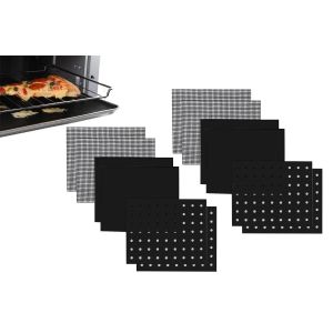 Ensemble de tapis de cuisson pour friteuse &agrave; air chaud et four grille-pain - 12 tapis r&eacute;utilisables en 3 styles - Neuf