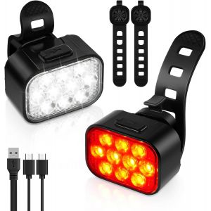Kal-Lumiere Velo Avant Et Arriere, Lumière Vélo Rechargeable Avant Et Arrière, Usb Lampe Velo Led Étanche, Avec Charge Rapide De 1,5h, 8 + 9 Modes D'éclairage, Pour Vtt Vtc Cycliste Poussette - Neuf