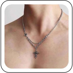 Kal-Collier Croix Noire Gothique Chaîne De Perles Superposées Collier Pendentif Croix Double Collier Croix Minuscule Collier Y2k Croix Délicate Collier Religieux Chaîne Bijoux Pour Femmes Hommes - Neuf
