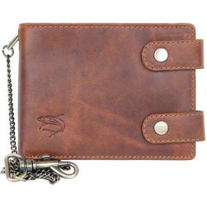 Portefeuille Brun, En Cuir V&eacute;ritable Naturel, Avec Cha&icirc;ne En M&eacute;tal, Avec Requin - Neuf