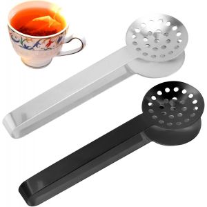 2pcs Pince Presse-Sachet de Th&eacute;, Accessoires Infuseur Distributeur Griffe Acier Inoxydable pour Amateurs de Th&eacute; Cadeaux (Noir, Or) - Neuf