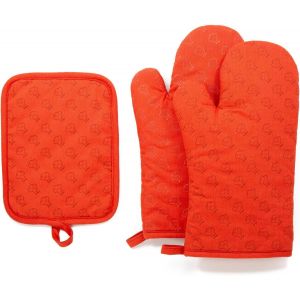 Maniques Cuisine Anti Chaleur,Gants Cuisine 100% Coton Avec Antid&eacute;rapants en Silicone-Gant Cuisine-Gants Four-Lot de 3 Pi&egrave;ces (Orange) - Neuf