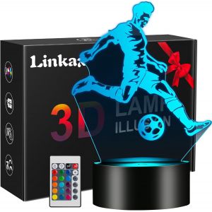 Football Enfants Veilleuse, Cadeau Garçons Lampe Illusion 3d Led Lumière, Télécommande 16 Couleurs Changeantes Dimmable, Cadeau D'anniversaire Pour Fan De Football Enfant Garçon Chambre Décoration - Neuf