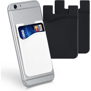 3X Porte-Carte Adh&eacute;sif Pour T&eacute;l&eacute;phone - Pochette Autocollante Silicone Pour Smartphone - Format Carte Bleue - Noir-Noir-Blanc[POP945436] - Neuf