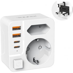 JGD-Adaptateur Prise Anglaise, 6 in 1 Adaptateur Voyage France/Europe vers UK avec 2 USB C et 2 Type A, Adaptateur Type G pour UK Irlande, Malaisie, Singapour, HK, Duba&iuml;, Malte(Blanc) - Neuf