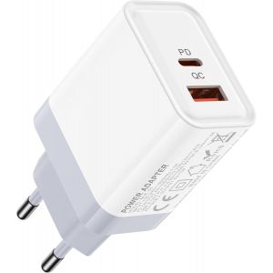 TRAHOO-Chargeur USB C Rapide, 20W 2 Port Adaptateur USB A Type C Secteur Prise pour Samsung Galaxy S24 Ultra S23 FE S22 S21 S20 A55 5G A54 A53 A35 A34 A25 A15 A14 A05s, iPhone 16 Plus Pro Max 15 14 1 - Neuf