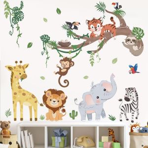 ERYI-Stickers Muraux Animaux De La Jungle Arbre Branche Autocollants Muraux Mural Stickers Animaux Éléphant Girafe Lion Pour Chambre Enfants Bébé Pépinière - Neuf