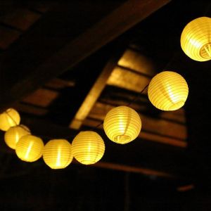 Guirlande lumineuse LED Lampion déco - Lanterne en papier kraft blanc - Longueur totale 5 mètres - 20 boules LED blanches USB - Neuf
