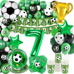 Kalanka-Décoration Anniversaire Football 7 Ans, 138 Pcs Football Decoration Fête Anniversaire Kit, Anniversaire Vaisselle Football, Ballon Anniversaire Foot, Bannière, Nappe, Assiette, Tasse, Serviet - Neuf