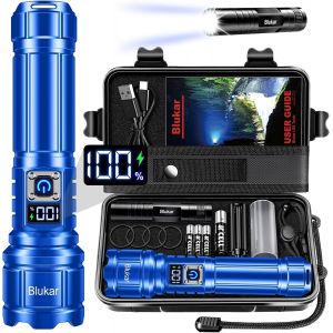 Cmwx-Lampe Torche Led Ultra Puissante 500000 Lumens, Lampe De Poche Rechargeable 5000mah, Zoomable 5 Modes, Ip67 &Eacute;tanche Torche Tactique Pour Camping Randonn&eacute;e P&ecirc;che,Bleu - Neuf
