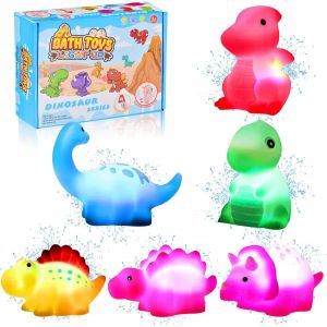 Kal-6pcs Jouets De Bain Dinosaure, Jouets De Baignoire Dinosaure Avec Lumi&egrave;res,Jouets De Bain Jouet Bebe 1 An 2an Avec Led Lumi&egrave;re Jouet, Jeux Bain Pour B&eacute;b&eacute; Dinosaure Cadeau Pour Enfant - Neuf