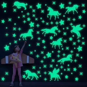 ERYI-Licorne Étoile Lumineuse Plafond Autocollants Lumineux Stickers Muraux Étoiles Lune Fluorescentes Autocollant Pour Bébé Fille D'Enfants Chambres Plafond Décoration Muraux Salon Vert - Neuf