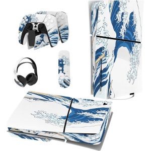 Eryi-Autocollant Protection Pour Ps5 Slim Standard Console, Sticker Skin Pour Ps5 Manette & Télécommande & Casque & Station De Charge,Disc Edition-Grande Vague Kanagawa - Neuf
