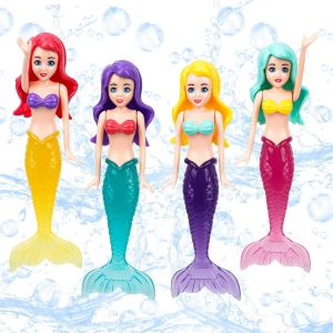 KAL-4Pcs Jouets D'Eau Sirène, Jouets De Piscine Sirène En Plastique Poupées De Bain Colorées Qui Brillent Dans Le Noir Pour Baignoire Piscine - Neuf
