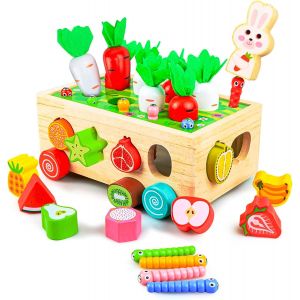 TDRFL-Montessori Jouet 1 An,Ferme En Bois 7-En-1 Jeu De,Recolte De Carottes,Cubes À Emboîter Pour Tri&Empilage,Cadeau Éducatif Pour Fille&Garçon - Neuf