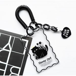Kal-Acrylic Kpop Photocard Holder, Keychain Clear Black Cat Id Badge Holder With Keychain Student Bus Card Pendant Keychain Badge Reel Stationery For Back To School - A - Neuf