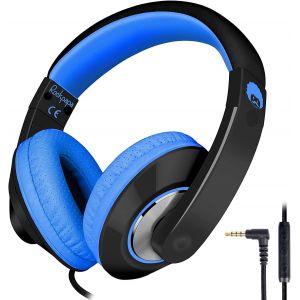 LORANKA-Casque Audio Enfant, Over Ear Casque Filaire avec Micro pour Enfants, Serre-t&ecirc;te Ajustable, Audio Jack 3,5mm, pour Gar&ccedil;ons Filles &Eacute;cole Voyage PC Tablette T&eacute;l&eacute;phones (Noir Bleu) - Neuf