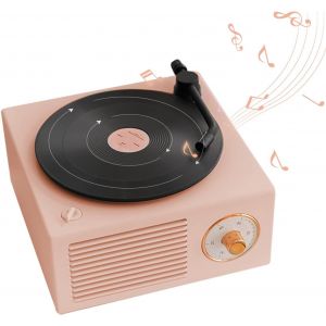 Platine vinyle Bluetooth rose vintage, mini platine vinyle Bluetooth, basses renforc&eacute;es, cadeau id&eacute;al pour les enfants, compatible carte SD et c&acirc;ble audio. - Neuf