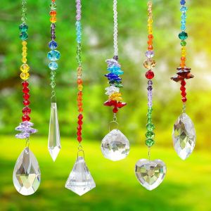 MEVRONISSHOP-Belle Vous Lot de 6 d&eacute;corations chakra en cristal &agrave; suspendre 18-22 cm Attrape-soleil/Rainbow Maker Pendentifs Color&eacute;s Chandelier Prismes en verre pour la maison, le bureau ou le jardin - Neuf