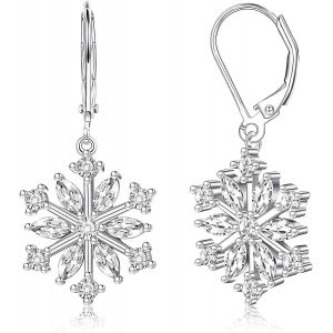 925 Boucles D¿Oreilles Sterling Silver Snowflake Drop: Boucles D¿Oreilles Dangle Leverback - Neuf