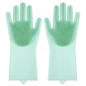 Gants De Nettoyage En Silicone Avec &Eacute;ponge Int&eacute;gr&eacute;e Pour La Vaisselle, La Salle De Bain, La Cuisine, Le Nettoyage De La Voiture Et Le Toilettage Des Animaux (Lot De 2, Vert + Rose) - Neuf
