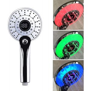 Pommeau de douche LED avec 3 modes et affichage de la temp&eacute;rature &agrave; couleur changeante - Neuf