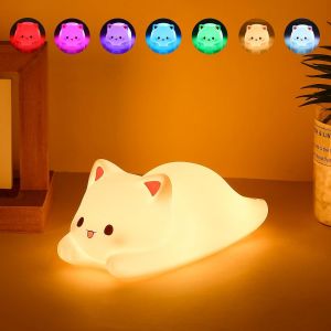 Veilleuse Enfant,7 Couleurs Veilleuse Chat,Veilleuse B&eacute;b&eacute; Lampe De Chevet Minuterie 1/3 Heure,Kawaii Veilleuse D&eacute;co Chambre &iquest;Cadeaux Et Surprises Pour Gar&ccedil;ons Et Filles - Neuf