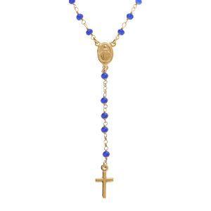 Collier Argent Dor&eacute; Chapelet Boules Facet&eacute;es Agate Bleues 45+5cm - Neuf