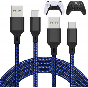 Thef-2 Pack Câble Chargeur 3m Pour Ps5/Ps5 Pro Manette/Pour Xbox Serie X/Xbox Serie S Manette/Pour Nintendo Switch Manette, Remplacement Usb Cordon Nylon Tressé Type-C Ports Accessoires, Bleu - Neuf