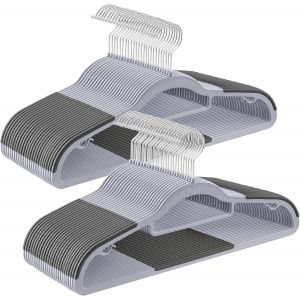 ¿Gris¿Lot de 50 cintres en plastique, antidérapants, peu encombrants, épaisseur 0,5 cm, longueur 42 cm, crochet 360°, gris métallisé - Neuf