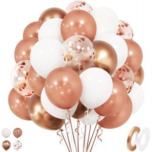 Rose Gold Balloons, 50 Pieces 12 Inch White Rose Gold Latex Balloons With Metallic Confetti Balloons For Birthday Christening Wedding Anniversary Bridal Hen Party Decorations - Neuf