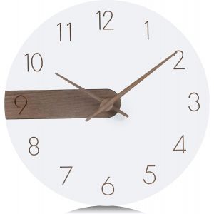 FCHHK-Horloge Murale Blanc Bois Moderne sans Cadre avec Chiffres Gravés Pendule Murale Minimaliste Silencieuse pour Salon Chambre Cuisine 29 cm - Neuf