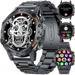 Sunkta Montre Connectée Homme Avec Appel Bluetooth Pour Android Ios 400 Mah Smartwatch Homme En Acier Noir,Calories/Pédomètre/Fréquence Cardiaque/Moniteur De Sommeil, 100+ Mode Sport,2 Bracelets - Neuf