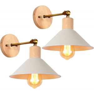 Subzonal-2 Packs Appliques Murales Interieur Modernes Lampe Murale Industrielles En M&eacute;tal Spots Muraux Design Ajustable Luminaire E27 &Oslash;22cm Pour Chambre S&eacute;jour Cuisine (Blanc - Avec Bois) - Neuf