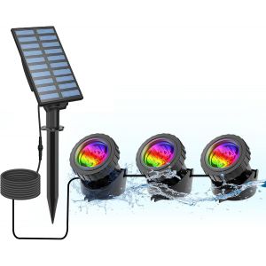 Lampes Solaires De Bassin Projecteurs Led Submersibles Rgb Lampe Solaire Sous-Marines Éclairage Submersible Avec Ip68 Étanche Pour Extérieur,Jardin,Piscine,Étang (3 Lumières) - Neuf
