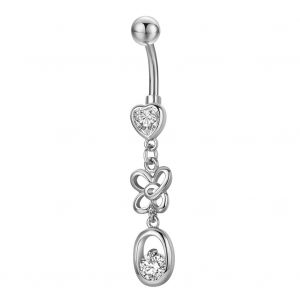 Piercing Chirurgical Pour Le Nombril, Pendentif Papillon, Strass Brillants (Argente Et Blanc) - Neuf