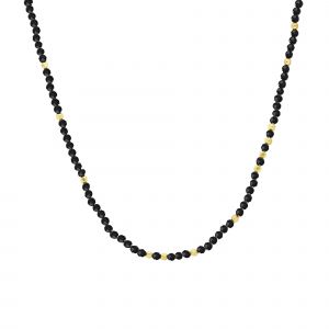 Collier Argent Dor&eacute; Simple Perles Spinelle Noire - Neuf