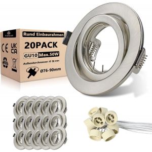 Subzonal-Spot Encastrable Gu10 Set, 20 Pi&egrave;ces Cadre De Montage En M&eacute;tal Bross&eacute; Avec Douille C&eacute;ramique Gu10, &Oslash;76-90mm Orientable A 30&deg;, Pour Lampes A Led Ou Halog&egrave;nes, Diam&egrave;tre 98 Mm, Rond - Neuf