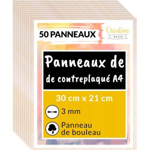 Mevronisshop-50 X A4 Contreplaqu&eacute; 3mm | 300 X 210 X 3mm (+/- 2mm) | Planche Bois Brut Bouleau | Panneau Feuille D&eacute;coupe Laser | Bois Pour Pyrogravure, Gravure, Cricut, Maquette - Neuf