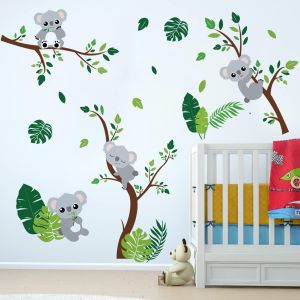 TRAHOO-Stickers Muraux Enfants Koala Arbre Autocollant Mural Animaux Feuilles Vertes Deco Stickers Chambre Enfants Fille Garçon Bébé Décoration - Neuf