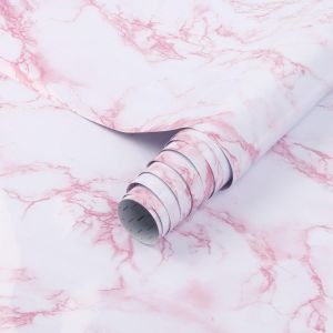 Rose Marbre Contact Papier,44cmx6m Papier Peint Auto Adhesif Film Décoratif Amovible Papier pour bureau,cuisine,comptoir,armoire,étagère,autocollant vinyle résistant à l'eau - Neuf