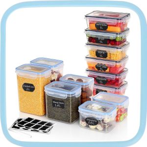 Lot De 12 Boîtes De Rangement Hermétiques En Plastique Pour Farine,Céréales¿6 X 1l + 2 X ¿ 2l + 1.4l + 0.8l ¿ - Neuf