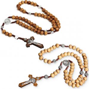 Kal-2pcs Chapelet En Bois D'olivier De Jérusalem Chapelets Catholiques En Bois Faits À La Main Bijoux Religieux Avec Croix Femme Homme - Neuf