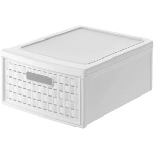 KALANKA-Country Boîte à tiroirs 8,3l avec 1 tiroir en rotin, Plastique (PP) sans BPA, blanc, klein/8.3l (35.0 x 26.0 x 14.5 cm) - Neuf