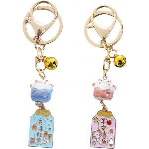 KAL-2 Pièces Porte Clé Chat Porte-Bonheur, Pendentif Porte-Bonheur Chat, Porte-Clés Chat Mignon, Pour Sacs À Main, Porte-Clés, Cadeaux (Rose Et Bleu) - Neuf