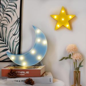Kalanka-Lovely Moon & Star Veilleuse Led À Piles Pour Chambre De Bébé, Chambre D'enfant, Cadeau D'anniversaire (Lune Bleue Et Étoile Jaune) - Neuf