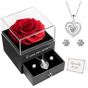 Ti Amo Rose &Eacute;ternelle Cadeau De Saint Valentin, Rose Conserv&eacute;e Avec Collier Boucles D'oreilles Ti Amo Rose Cadeau Pour Toujours, Anniversaire Mariage F&ecirc;te Des M&egrave;res Cadeaux Pour Elle - Neuf