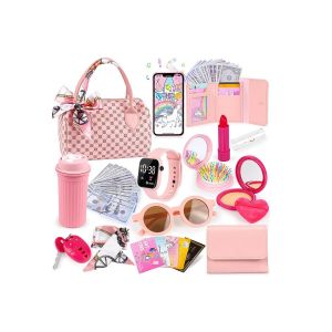 Ensemble De Sac &Agrave; Main Pour Petite Fille Avec T&eacute;l&eacute;phone, Montre, Foulard, Maquillage, Pi&egrave;ces De Monnaie Et Cartes Pour Des Jeux De R&ocirc;le Imaginatifs - Neuf